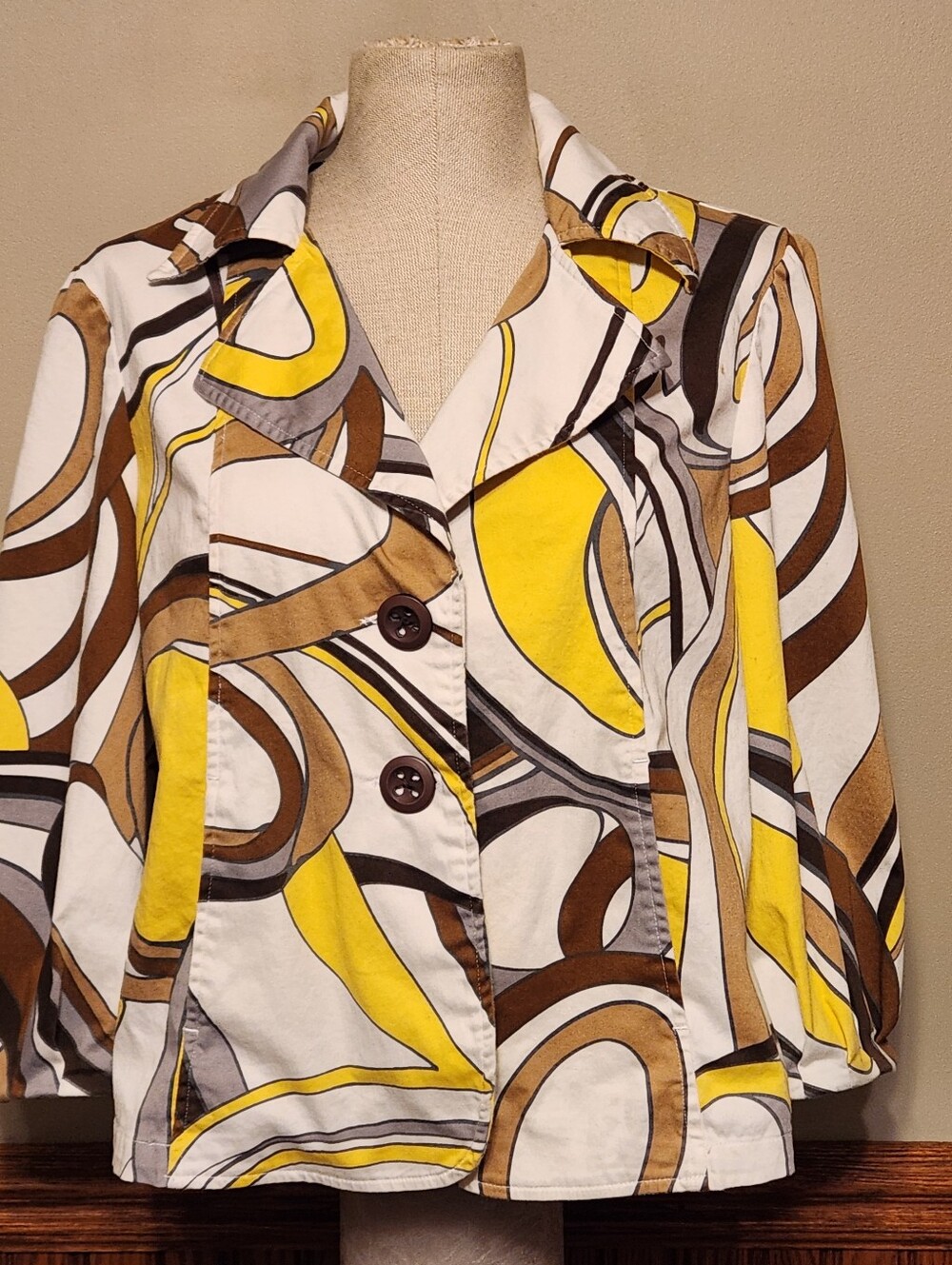 TRIBAL Jacket Blazer size 8 Yellow Tan Brown Vintage